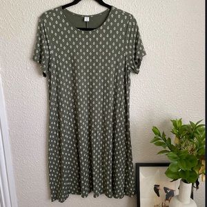 Olive green Jersey-Knit Short-Sleeve Swing Dress